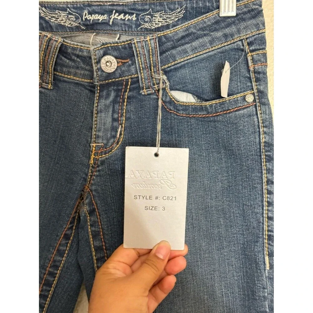 Y2K Papaya Denim Capri Jeans Low Rise Stretch Embroidered Back Pockets Size 3